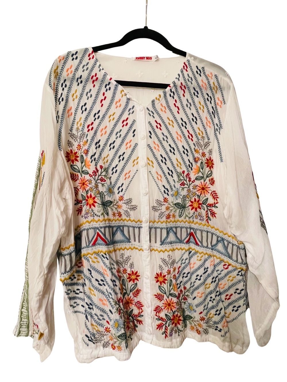 Johnny Was Ezra Embroidered Boho Blouse - Like New, XL